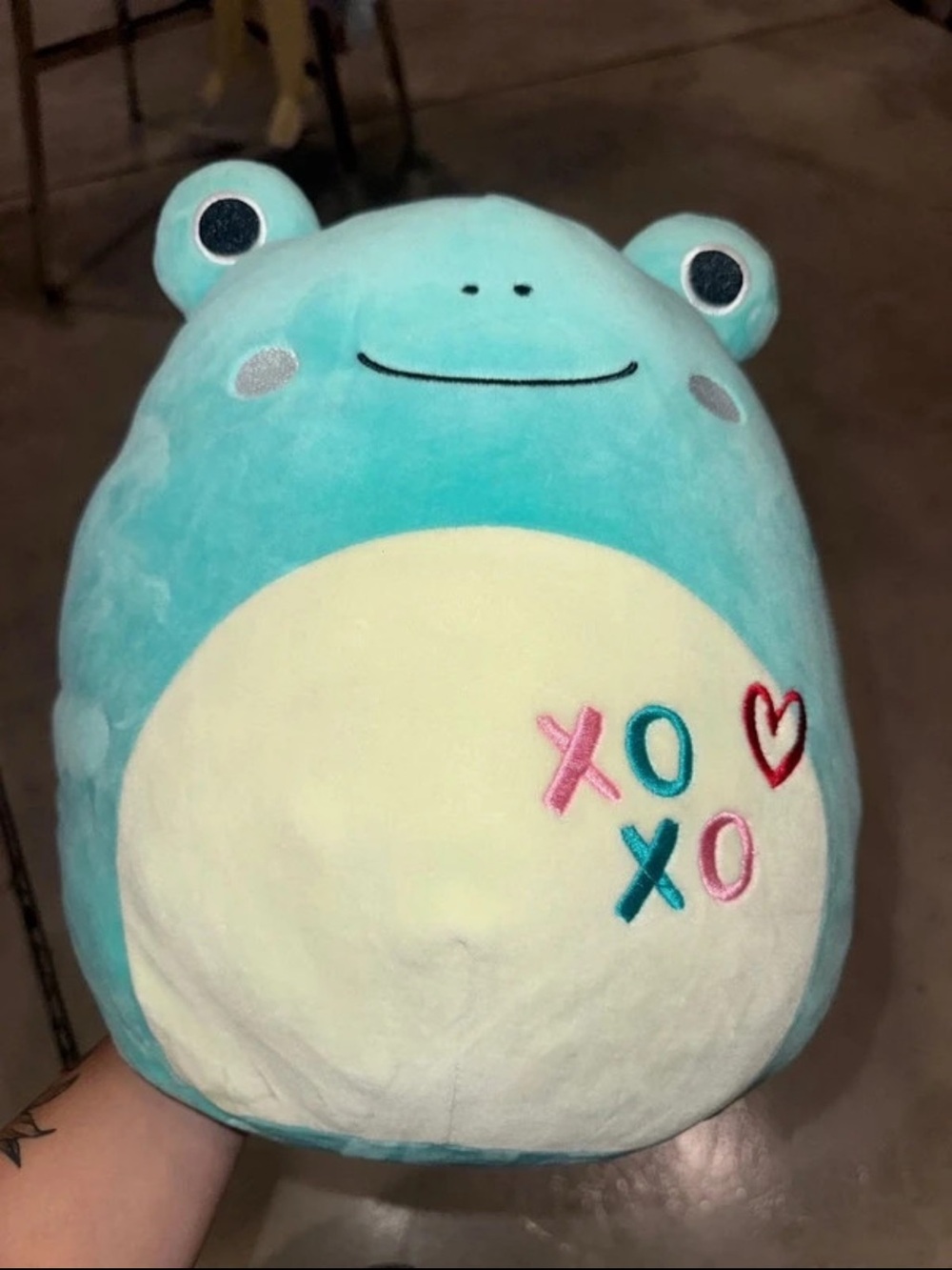 Squishmallows Teal Frog Plush with Cream Belly and Embroidered XOXO